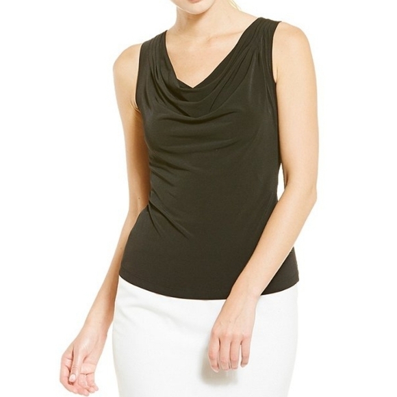 White House Black Market Drape Scoop Neck Mesh Back Sleeveless Top Size Small - Picture 1 of 9